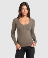 Rest Day Buttery Soft Long Sleeve Top Camo Brown