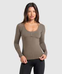 Rest Day Buttery Soft Long Sleeve Top Camo Brown