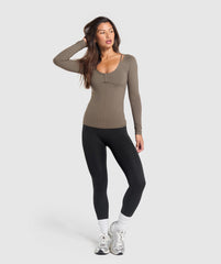 Rest Day Buttery Soft Long Sleeve Top Camo Brown