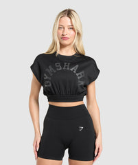 Mesh Graphic Crop Top Black