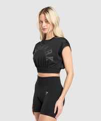 Mesh Graphic Crop Top Black