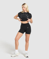 Mesh Graphic Crop Top Black