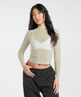 Monogram Mesh Long Sleeve Top Vanilla White