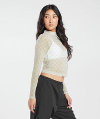 Monogram Mesh Long Sleeve Top Vanilla White