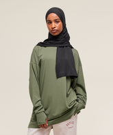 Covered Longline Cotton Long Sleeve Top Core Olive