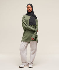Covered Longline Cotton Long Sleeve Top Core Olive
