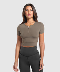 Rest Day Buttery Soft Midi Top Camo Brown