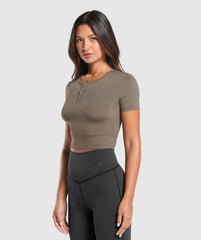 Rest Day Buttery Soft Midi Top Camo Brown