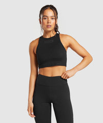 Block Crop Tank Black