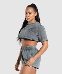 Collegiate Shadow Washed Crop Top Asphalt Grey