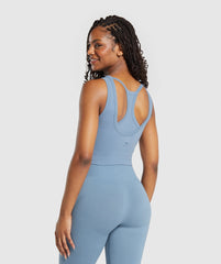Ribbed Cotton Seamless Body Fit Tank Faded Blue