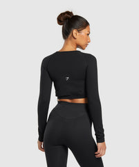 Sweat Seamless Long Sleeve Zip Crop Top Black