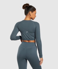 Sweat Seamless Long Sleeve Zip Crop Top Titanium Blue