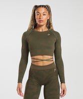 Adapt Camo Seamless Ribbed Long Sleeve Crop Top Winter Olive/Soul Brown