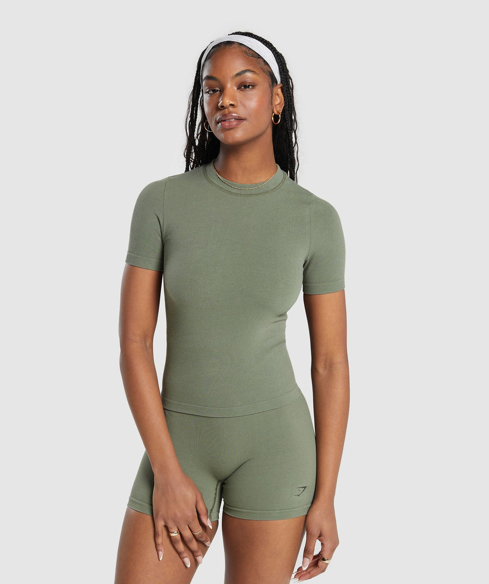 Ribbed Cotton Seamless T-Shirt Base Green