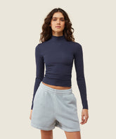 everywear Long Sleeve Ribbed Turtle Neck Heavy Blue