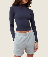 everywear Long Sleeve Ribbed Turtle Neck Heavy Blue