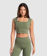 Everyday Cap Sleeve Crop Top Core Olive