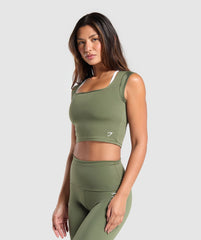Everyday Cap Sleeve Crop Top Core Olive