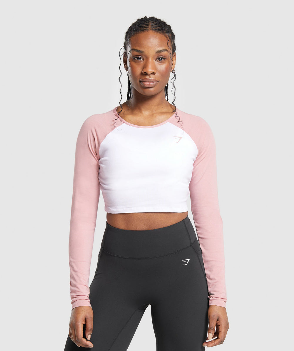 Lifting Essential Long Sleeve Crop Top White/Light Pink