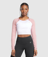Lifting Essential Long Sleeve Crop Top White/Light Pink