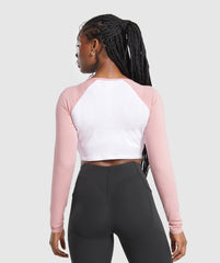 Lifting Essential Long Sleeve Crop Top White/Light Pink