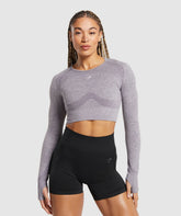 Flex Long Sleeve Crop Top Fog Purple/White