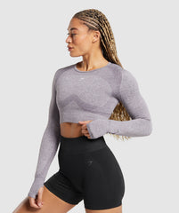 Flex Long Sleeve Crop Top Fog Purple/White