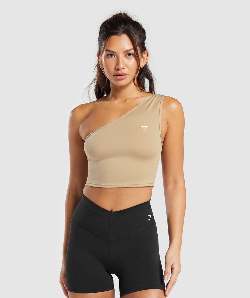 Training One Shoulder Ruched Tank Deep Fawn Brown