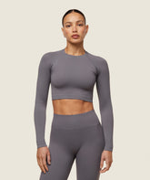 everywear Seamless Long Sleeve Crop Top Brushed Grey