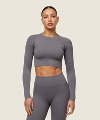 everywear Seamless Long Sleeve Crop Top Brushed Grey