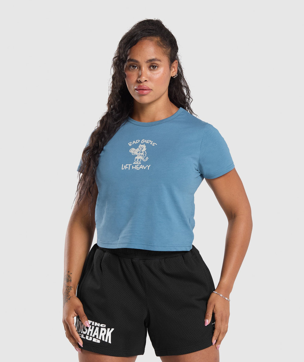 Lifting Club Graphic Baby Tee Faded Blue