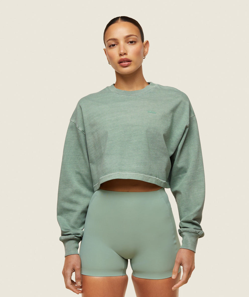 everywear Cropped Long Sleeve Tee Dollar Green
