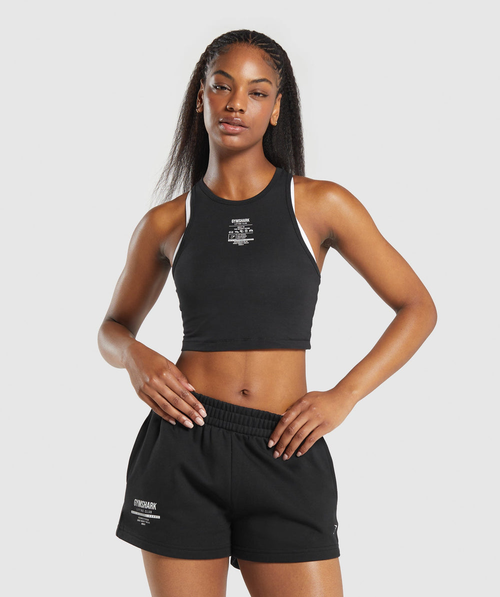 Care Label Graphic Cropped Tank Black