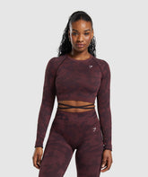 Adapt Camo Seamless Long Sleeve Crop Top Plum Brown/Burgundy Brown