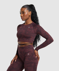 Adapt Camo Seamless Long Sleeve Crop Top Plum Brown/Burgundy Brown