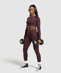 Adapt Camo Seamless Long Sleeve Crop Top Plum Brown/Burgundy Brown