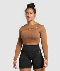 Adapt Pattern Seamless Faded Long Sleeve Top Soft Brown/Bronze Brown
