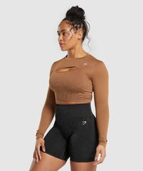 Adapt Pattern Seamless Faded Long Sleeve Top Soft Brown/Bronze Brown