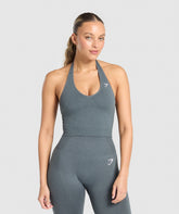 Vital Halter Neck Tank With Shelf Strong Grey Marl