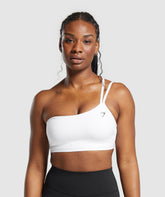 One Shoulder Sports Bra White