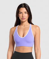 Contrast Trim Halter Neck Sports Bra Record Purple/Fresh Lilac