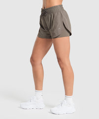 Running 2 in 1 Woven Shorts Camo Brown