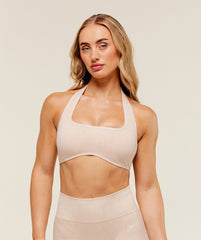 Adapt Fleck x Whitney Halterneck Sports Bra Coconut White