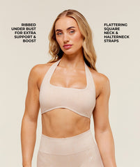 Adapt Fleck x Whitney Halterneck Sports Bra Coconut White