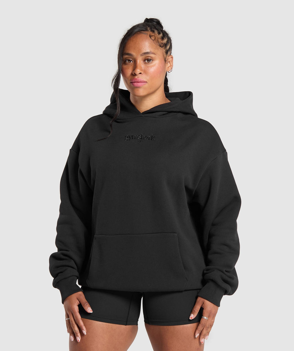 Embroidered Logo Oversized Hoodie Black