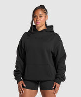 Embroidered Logo Oversized Hoodie Black
