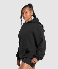 Embroidered Logo Oversized Hoodie Black