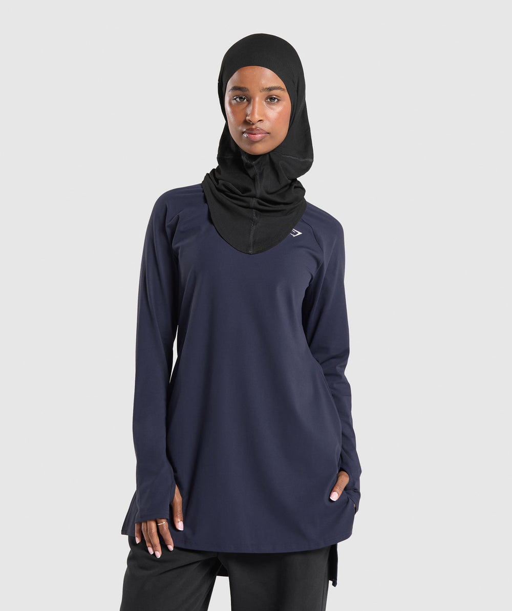 Long Line Long Sleeve Top Heavy Blue