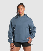 Embroidered Logo Oversized Hoodie Cargo Blue